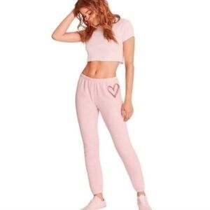 Wildfox Knox Sketchy Heart jogger sweatpants in Silver Pink